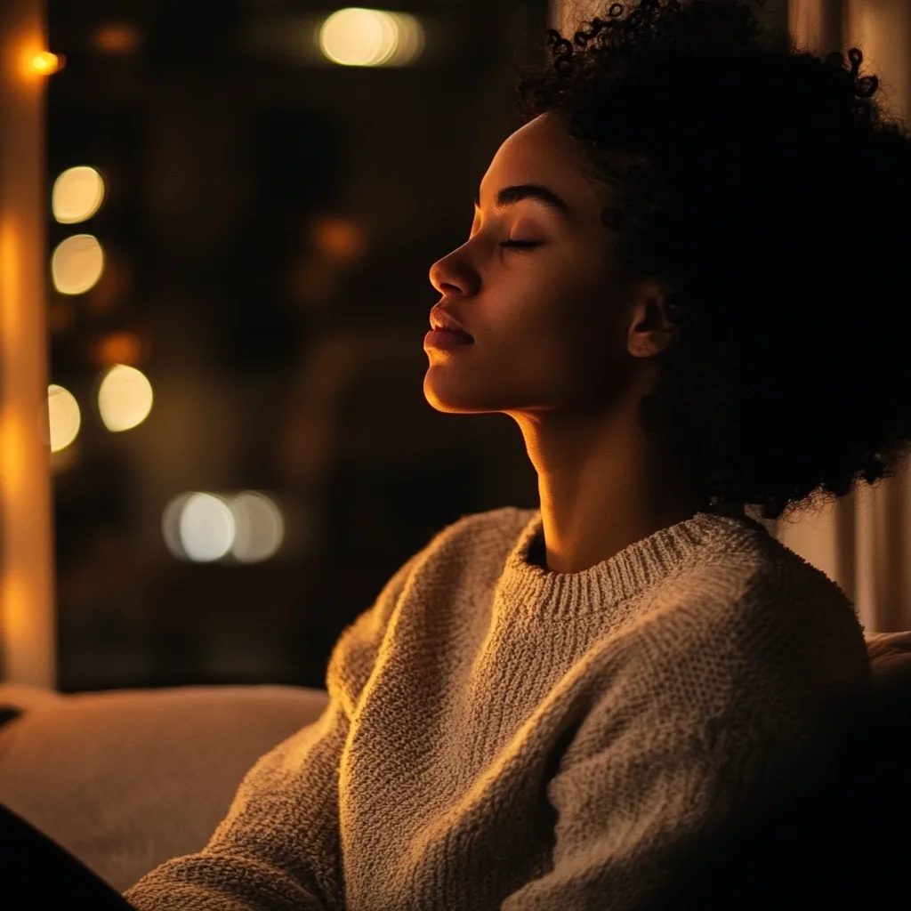 a person managing stress through deep breathing