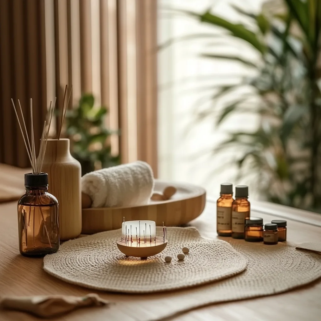 alternative and complementary treatments, including acupuncture needles, aromatherapy essential oils, herbal supplements, and natural healing products