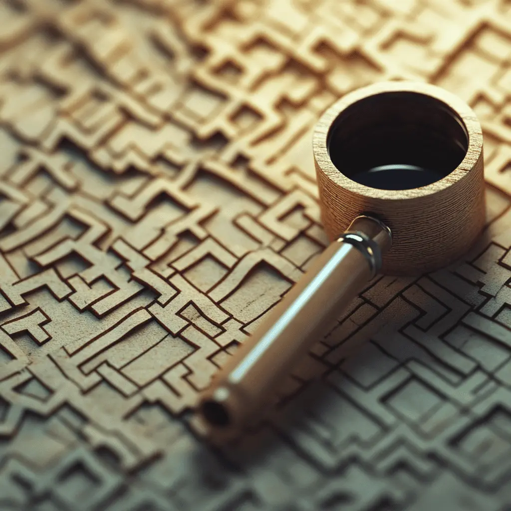 Close-up of a magnifying glass on a maze pattern.