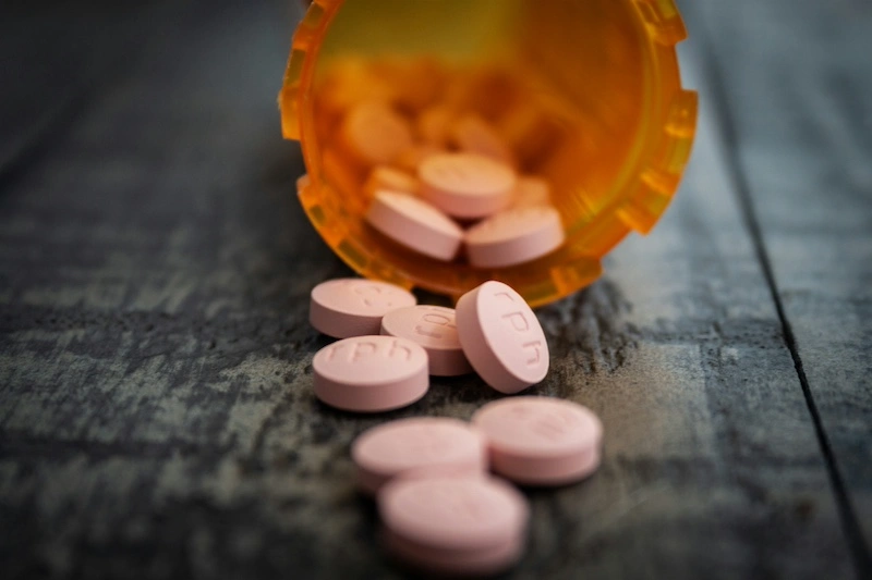 open bottle with antidepressants